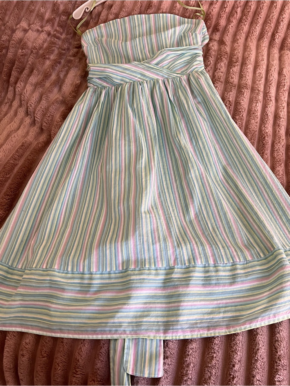 Strapless Pastel Multi-Stripe Sundress. Pink, Mint, Lavender, blue